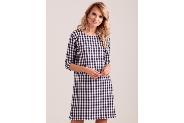 Robe courte à imprimé à carreaux - noire et blanche
