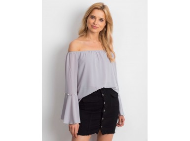 Élégant chemisier espagnol avec des perles - gris clair