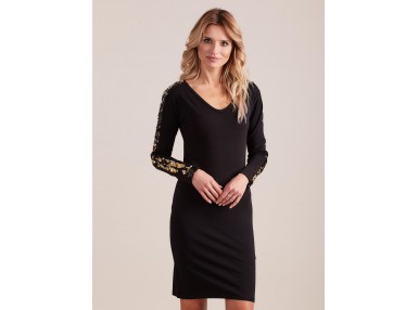 Robe noire ajustée avec sequins sur les manches - noire