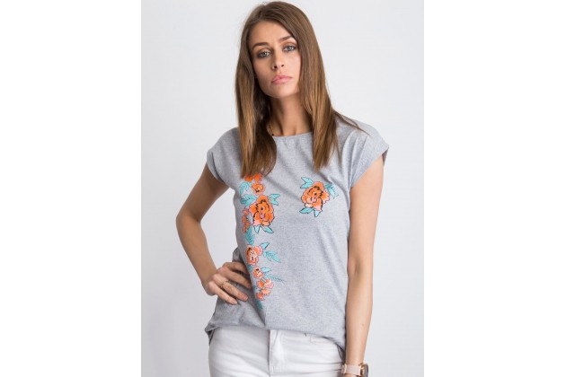T-shirt à encolure ronde et imprimé - gris