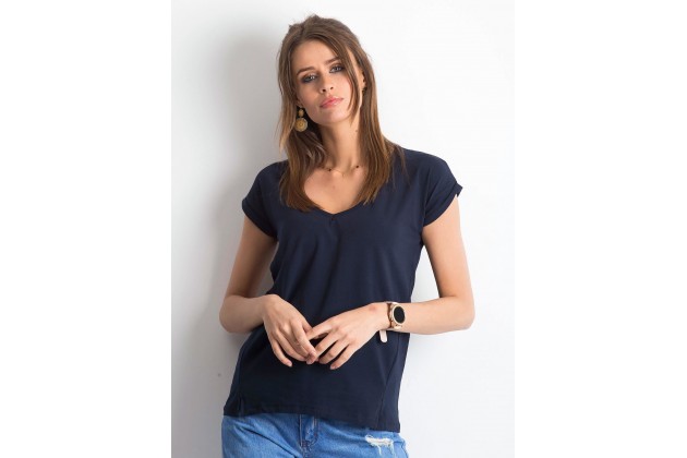 T-shirt à col V - bleu marine