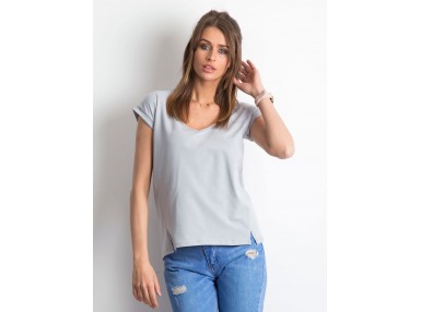 T-shirt à col V - gris clair