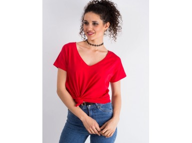 T-shirt à col V - rouge
