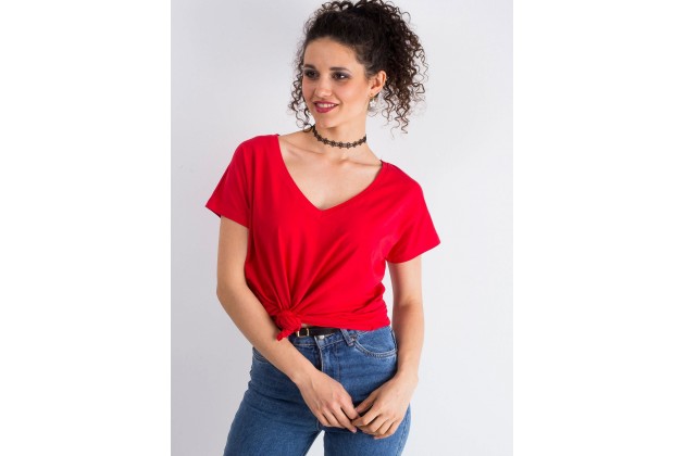 T-shirt à col V - rouge