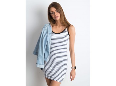 Robe d'été rayée à bretelles  -blanche et bleue