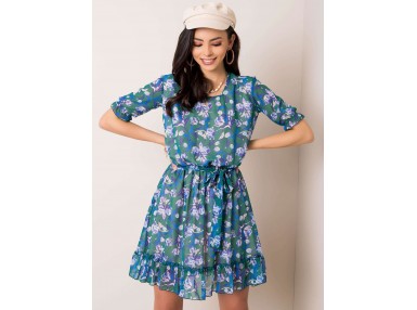 Robe courte à imprimé et volant - vert foncé
