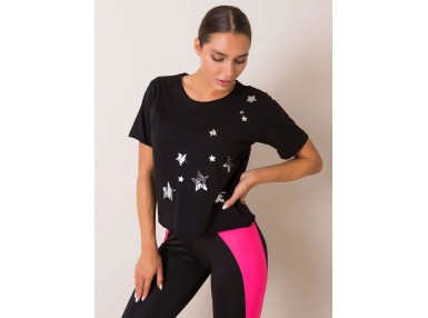 T-shirt en coton pour femme avec un imprimé - noir