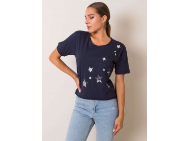 T-shirt en coton pour femme avec un imprimé -bleu marine