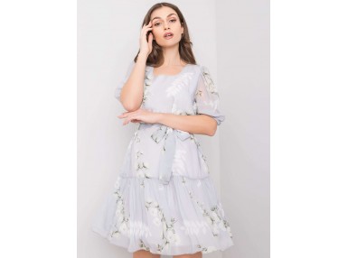 Robe courte à imprimé et volant - gris clair