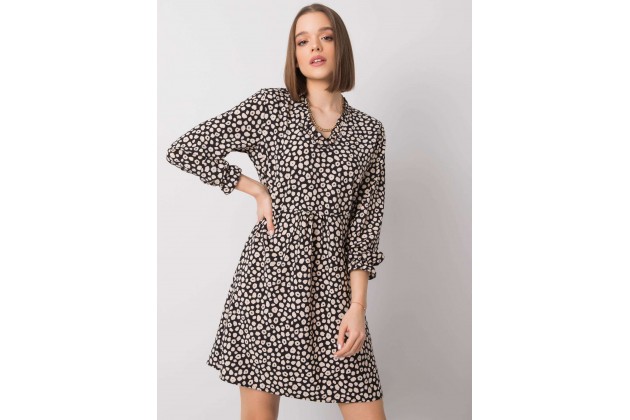 Robe d'été courte avec imprimé - noire et beige