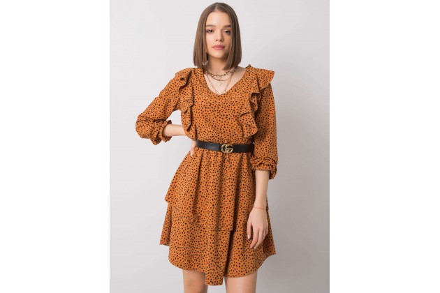 Robe courte à imprimé et volants - marron clair
