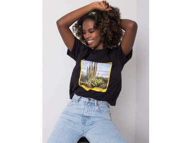 T-shirt à encolure ronde et imprimé - noir