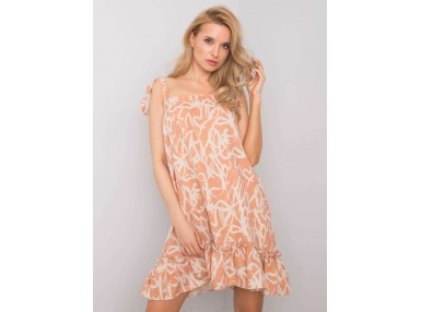 Robe courte à imprimé et volant - orange