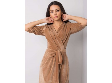 Robe ajustée en velours avec ceinture - beige