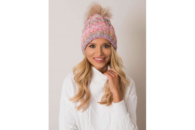 Bonnet avec pompon - multicolore
