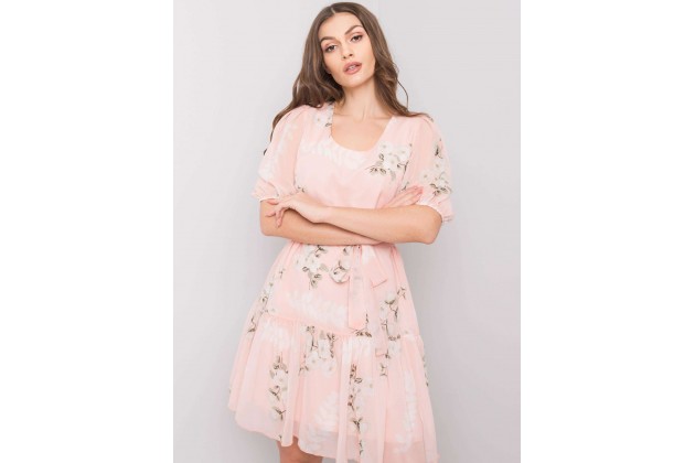 Robe courte à imprimé et volant - rose clair
