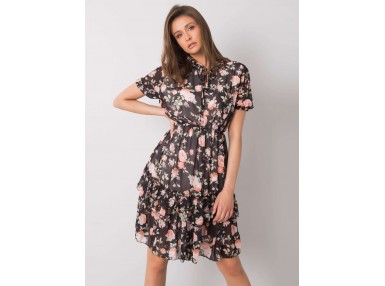 Robe courte à imprimé et volants - noire et rose