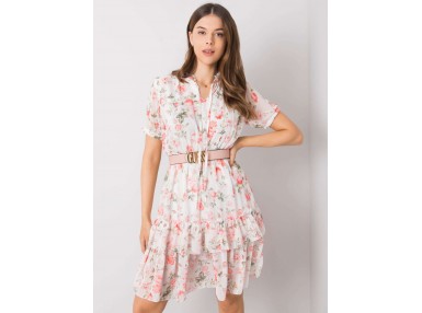 Robe courte à imprimé et volants - blanche et rose