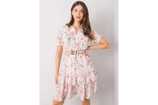 Robe courte à imprimé et volants - blanche et rose