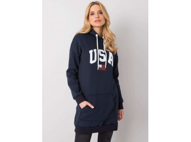 Sweat long à capuche avec imprimé - bleu marine