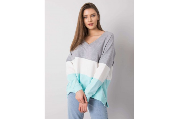 Sweat en coton col V - menthe