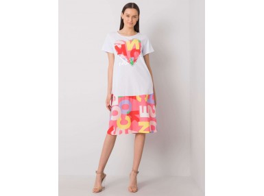 Robe d'été avec un imprimé - blanche et rose