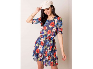 Robe courte à imprimé fleuri - bleu marine