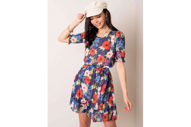 Robe courte à imprimé fleuri - bleu marine