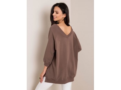 Sweat long en coton à col V - marron