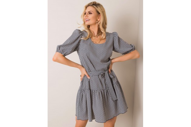 Robe courte femme à imprimé - blanche et bleu marine