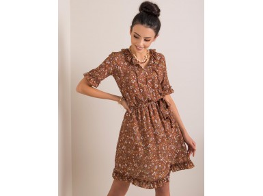 Robe courte à volants superposés - marron