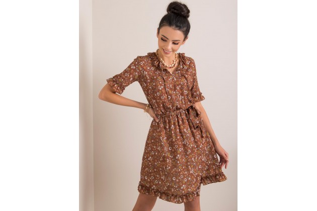 Robe courte à volants superposés - marron