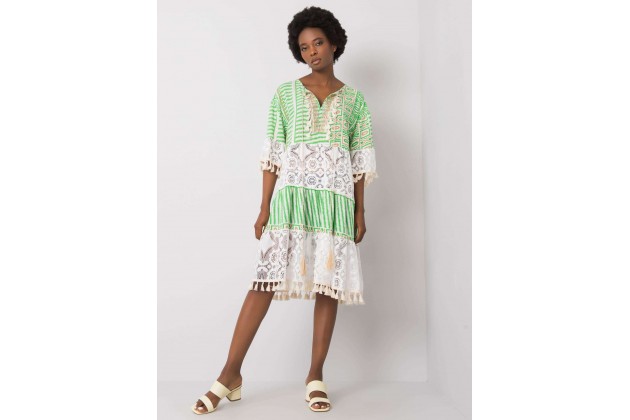 Robe avec un imprimé - blanche et verte