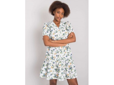 Robe courte à imprimé fleuri - blanche et verte