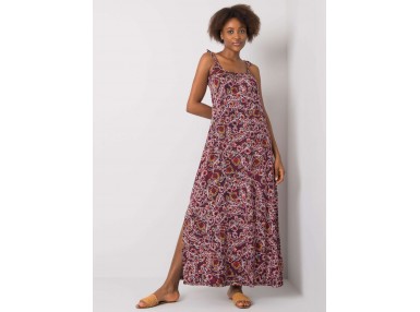 Robe longue fleurie  -  bordeaux