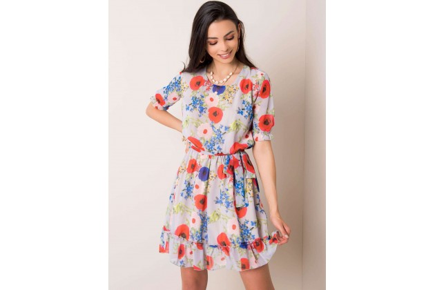 Robe courte à imprimé fleuri -  gris clair
