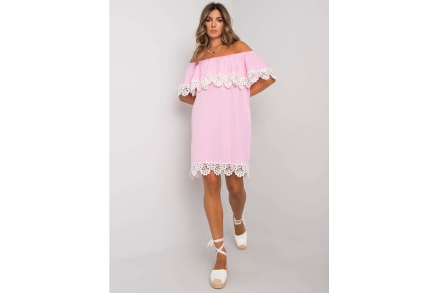 Robe  avec empiècement en dentelle - rose