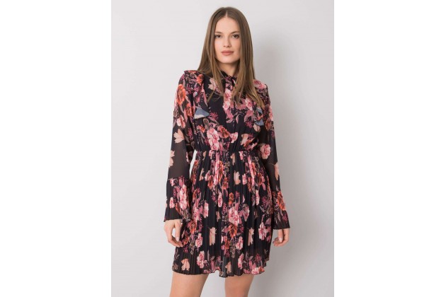 Robe courte à imprimé fleuri - noire et rose