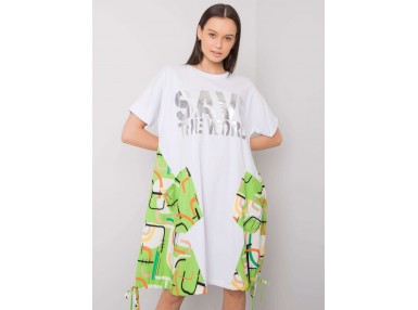 Robe d'été avec un imprimé - blanche et verte
