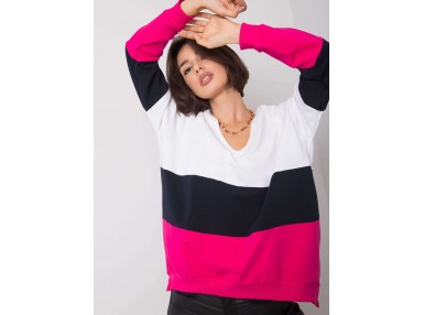 Sweat en coton col V - blanc et rose