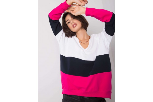 Sweat en coton col V - blanc et rose