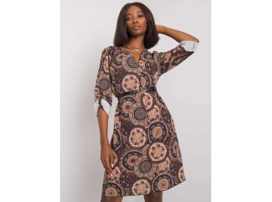 Robe d'été imprimée à manches longues -marron