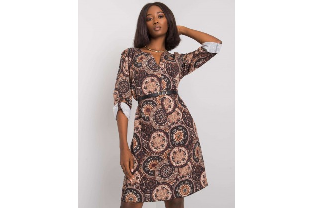 Robe d'été imprimée à manches longues -marron