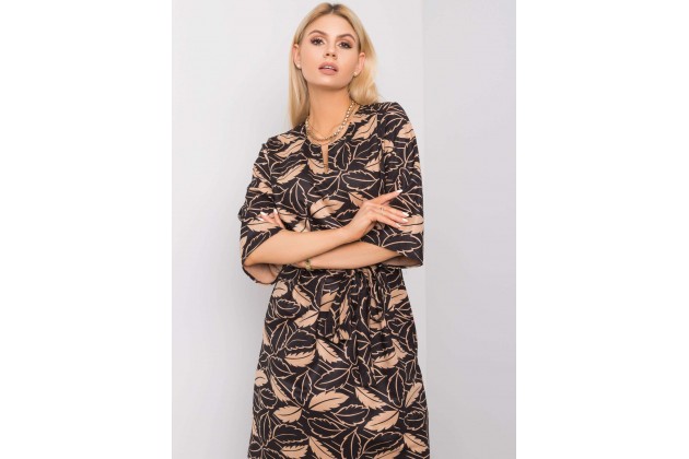 Robe courte avec imprimé - noire et beige