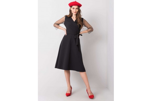 Robe courte portefeuille avec ceinture - noire