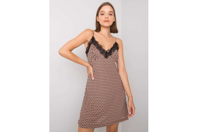 Robe d'été avec un imprimé - noire et beige