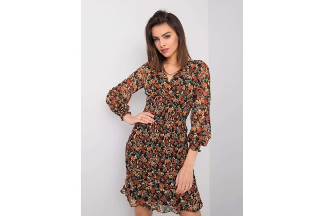 Robe d'été courte avec imprimé - noire et beige