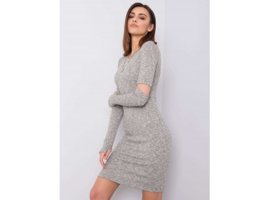  Robe courte côtelée à col montant et manches longues - kaki