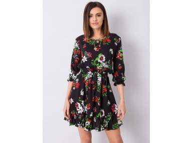 Robe d'été courte avec imprimé - noire