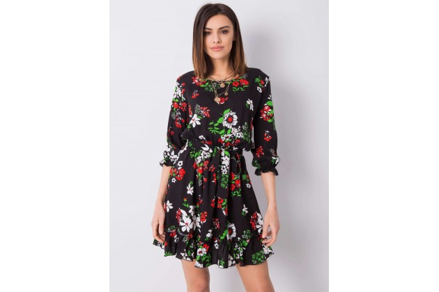 Robe d'été courte avec imprimé - noire